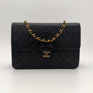 Chanel vintage mid flap black lambskin gold hardware