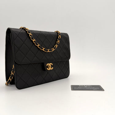 Chanel vintage mid flap black lambskin gold hardware