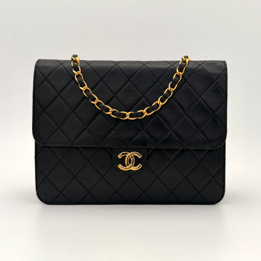 Chanel vintage mid flap black lambskin gold hardware