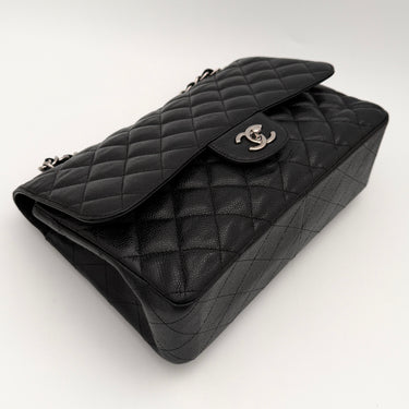 Chanel jumbo classic flap black caviar leather silver hardware