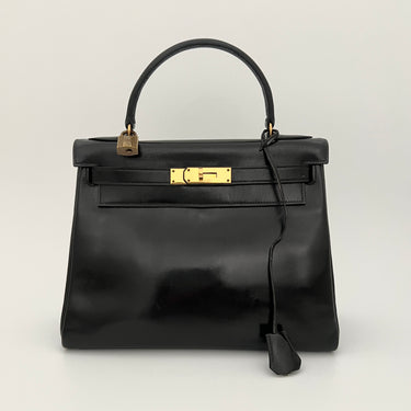 Hermès Kelly 28 black leather vintage ref. 8034