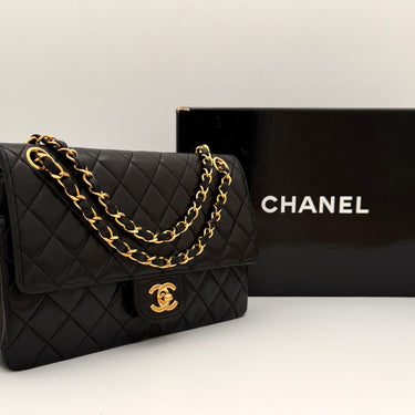 Chanel classic double flap black lambskin gold hardware