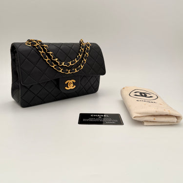 Chanel Timeless 23 Classic double flap bag black lambskin leather vintage