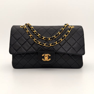 Chanel Timeless 25 Classic double flap bag black lambskin leather vintage