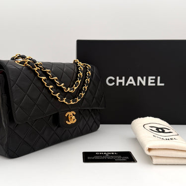 Chanel Timeless 25 Classic double flap bag black lambskin leather vintage
