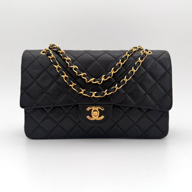 Chanel Timeless 25 Classic double flap bag black lambskin leather vintage