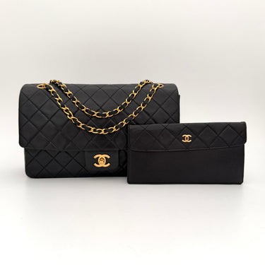 Chanel Classic flap black lambskin leather gold hardware with coin purse