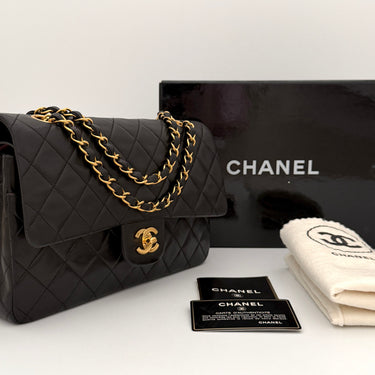 Chanel Timeless 25 Classic double flap bag black lambskin leather vintage