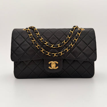 Chanel Timeless 25 Classic double flap bag black lambskin leather vintage