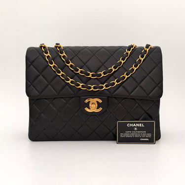 Chanel Jumbo Classic Flap Bag Black Lambskin 24k Gold Hardware