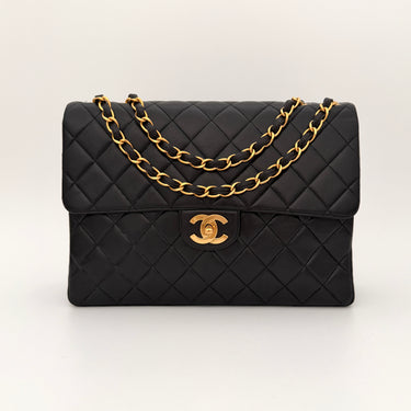 Chanel Jumbo Classic Flap Bag Black Lambskin 24k Gold Hardware