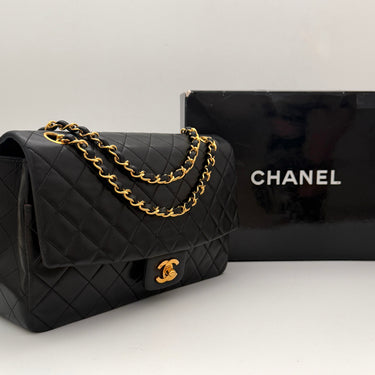 Chanel Classic flap black lambskin leather gold hardware