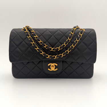 Chanel Timeless 25 Classic double flap bag black lambskin leather vintage full set
