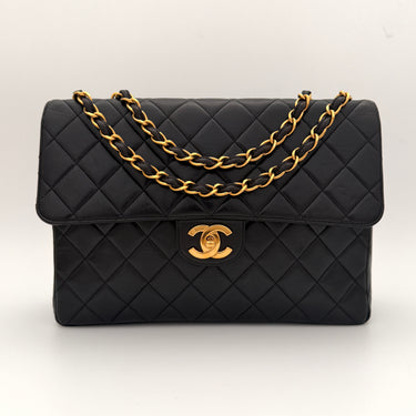 Chanel Jumbo Classic Flap Bag Black Lambskin 24k Gold Hardware