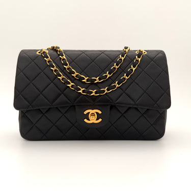 Chanel Timeless 25 Classic double flap bag black lambskin leather vintage full set
