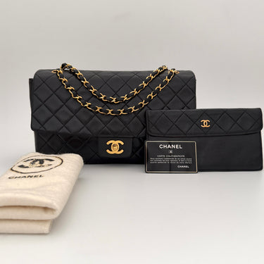 Chanel Classic flap black lambskin leather gold hardware with coin purse