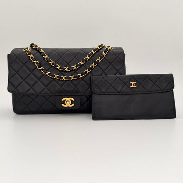 Chanel Classic flap black lambskin leather gold hardware with coin purse