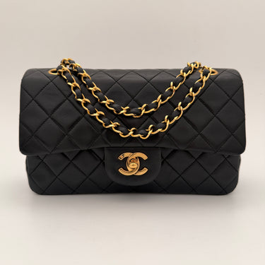 Chanel Timeless 23 Classic double flap bag black lambskin leather vintage full set