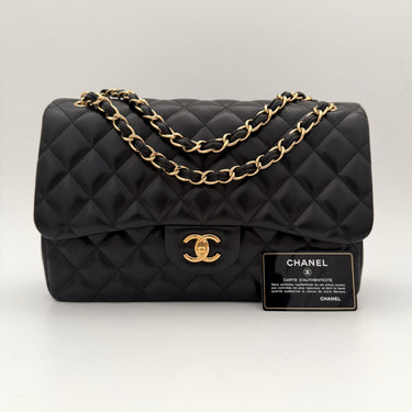 Chanel Timeless Classic Double Flap Jumbo black lambskin gold hardware, like new