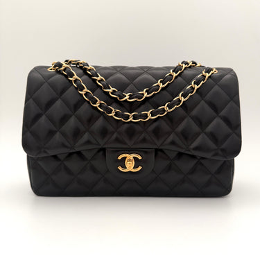 Chanel Timeless Classic Double Flap Jumbo black lambskin gold hardware, like new