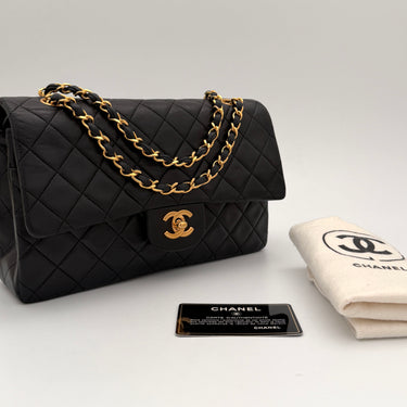 Chanel Timeless 25 Classic double flap bag black lambskin leather vintage