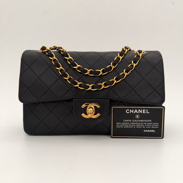 Chanel Timeless 23 Classic double flap bag black lambskin leather vintage