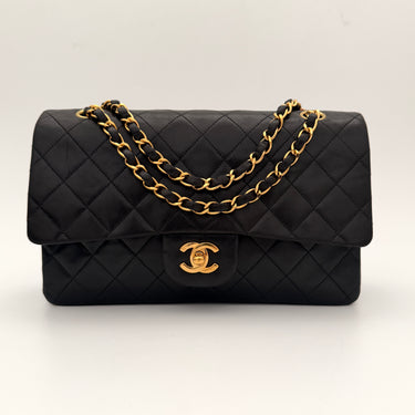 Chanel Timeless 25 Classic double flap bag black lambskin leather vintage full set