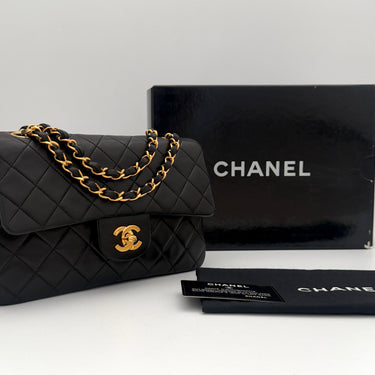 Chanel Timeless 23 Classic double flap bag black lambskin leather vintage full set